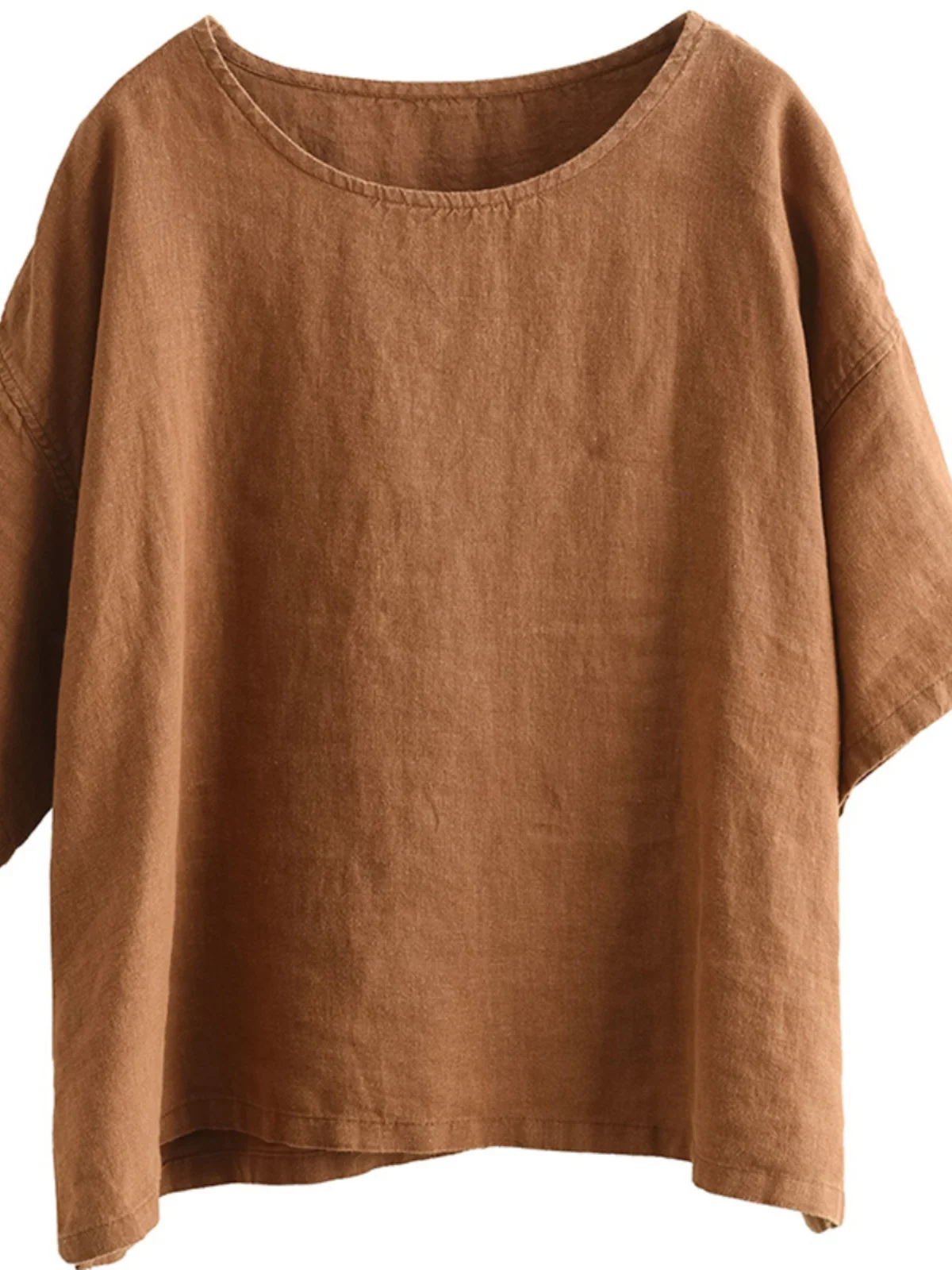 Camiseta informal holgada de algodón y lino ort Sve para mujer, Top redondo cómodo que combina con todo, Top Vintage Sle de verano