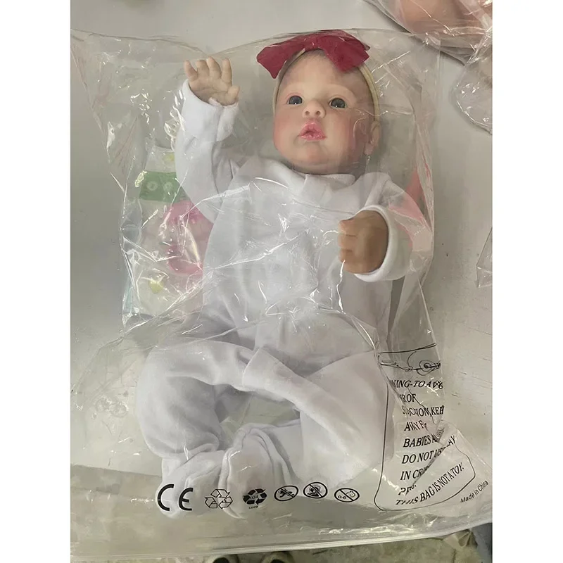 48Cm Katoenen Lichaam Reborn Baby Pop Weide Blauwe Ogen Geschilderd Haar Meisje Pop