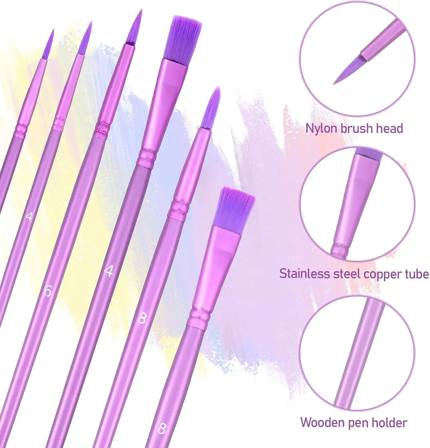4/6Pcs Watercolor Paint Brush Nylon Paintbrush for Artist Beginner Acrylics Oil Watercolor Gouache Painting Face Body Art