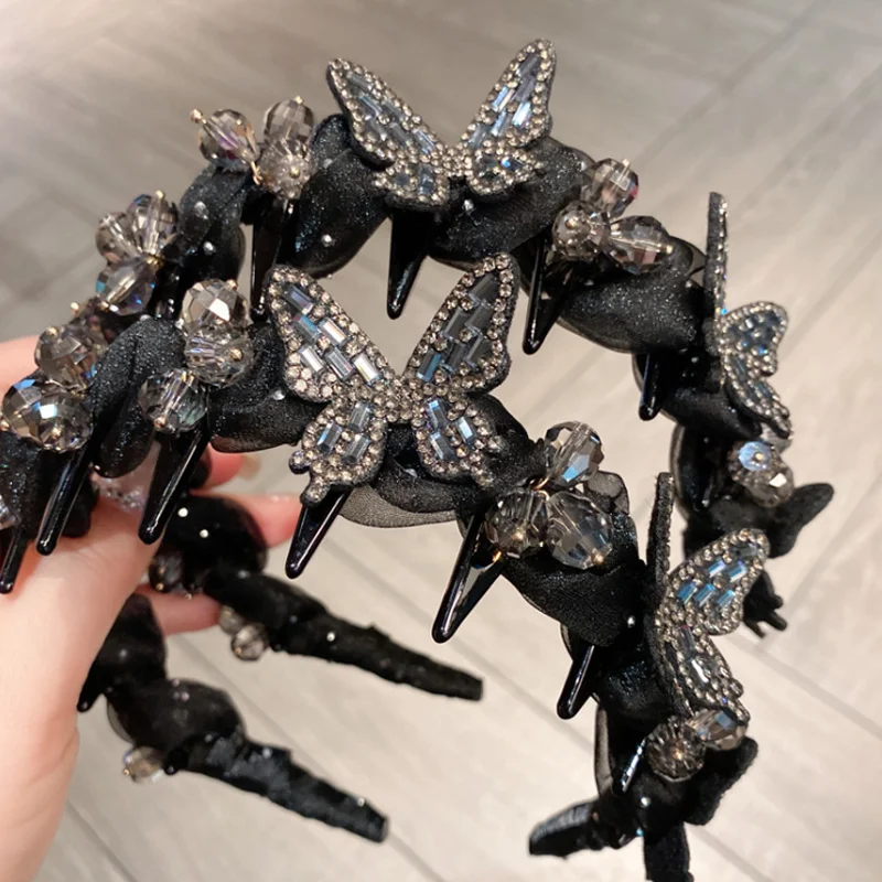 

Изысканная сверкающая повязка для волос в виде бабочки для женщин, с кристаллами и сеткой, аксессуар для волос, ободок-гребень с зубцами