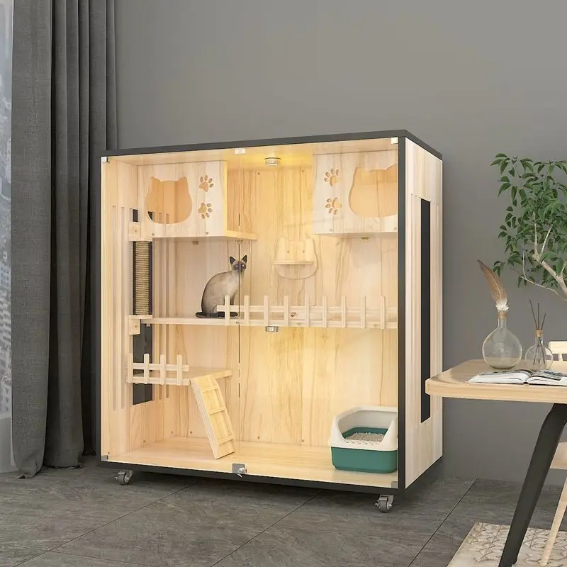 

Newly Designed Solid Wood Pet House Cat Cage Large Space Cat Villa Luxury Multi-functional Cat Apartment