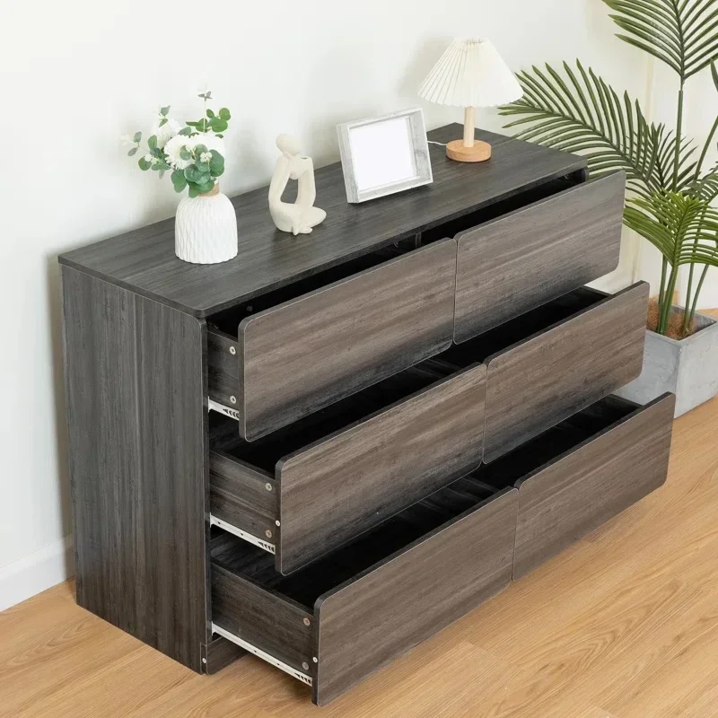 -Modern Wood Gray Bedroom Living Dining Room Baby Dresser Table Chest 6 Drawers Double Set Bedroom Furniture Dresser Set Table