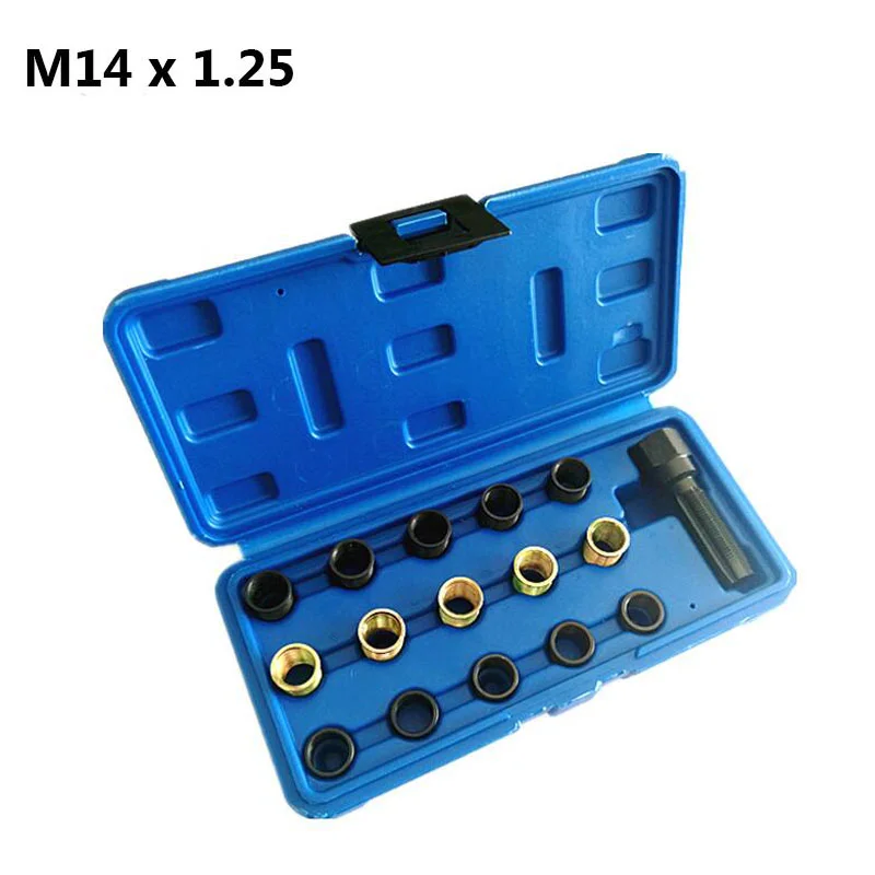 16pcs 14mm Spark Plug Rethread Kit Reamer Tap Thread Repair M14x1.25 Cylinder Head  For Repairing Car Tools Vehicle Auto