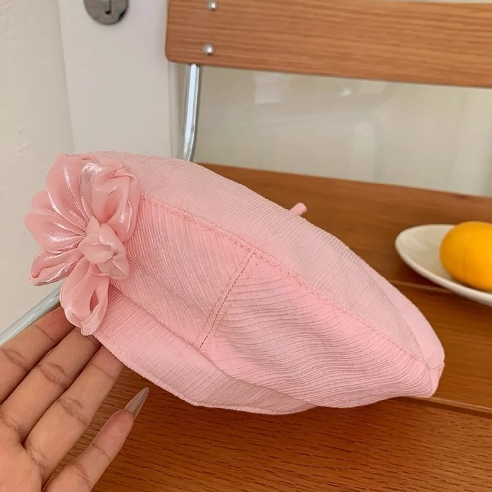 

Breathable French Style Flower Beret Versatile Literary Painter Hat Thin Retro Artist Cap Women/Girls