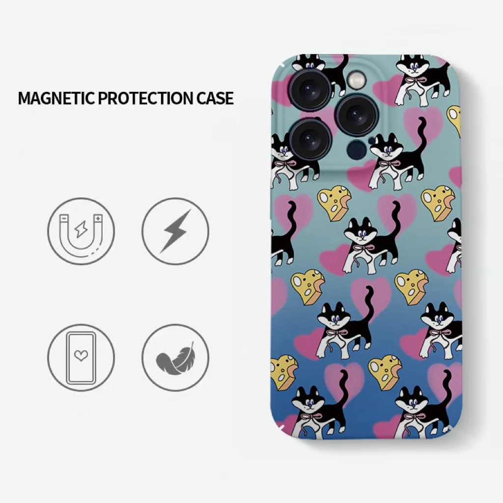 Cheese Black Cat Gradient Magnetic Case dla IPHONE 16 PRO MAX 14 13 PRO MAX 14 15 PLUS 12 11 XR Akrylowe twarde etui na telefony komórkowe