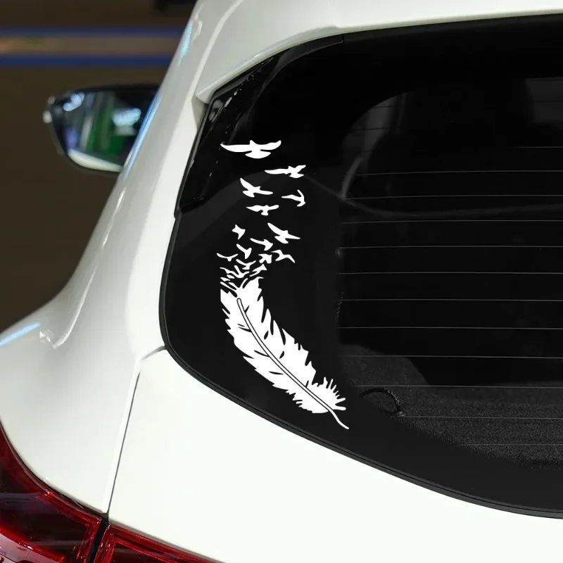 Engrave Fashion Car Stickers DIY Bird Feather Decals Decor Vinyl Waterproof For Car Window Side Body Stickers Auto Styling