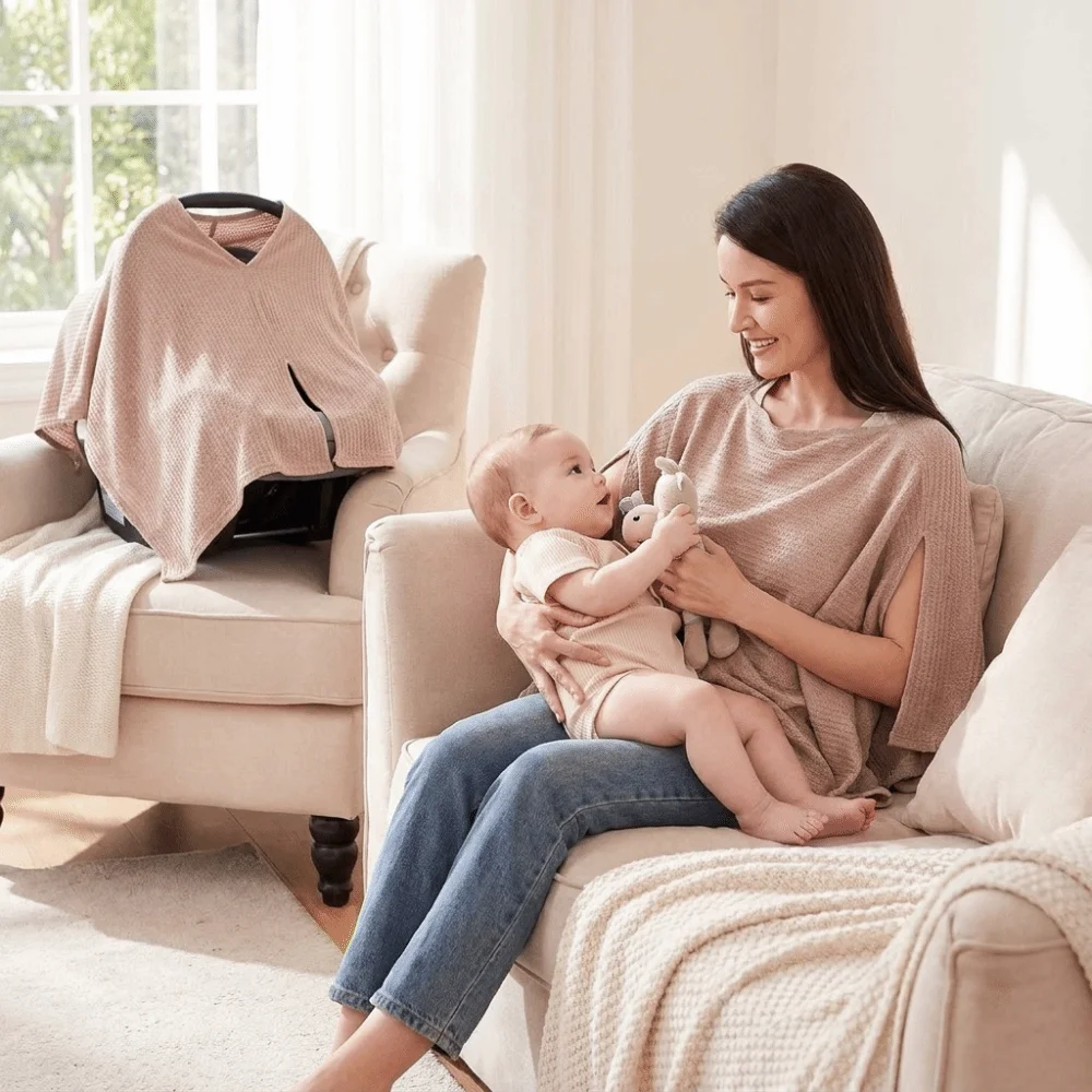 Stroller Cover Soft Waffle Breastfeeding Nursing Cover Breathable Windproof Nursing Poncho Multi-Use Stretchy Feeding Apron Moms