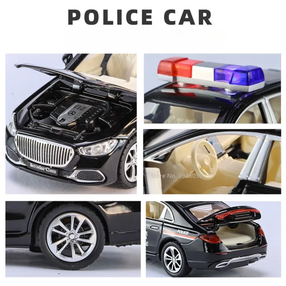 1:32 Benz S680 Miniaturmodelle Spielzeug Polizeiautos Legierung Diecast Pull Back Fahrzeuge mit Sound Licht Spielzeug für Jungen Geburtstagsgeschenke