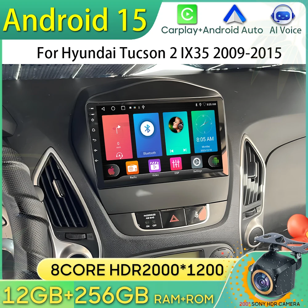 Android 15 Car Radio For Hyundai Tucson 2 IX35 2009-2015 GPS Navigation Android Auto Carplay Wifi Video Stereo Display No 2din