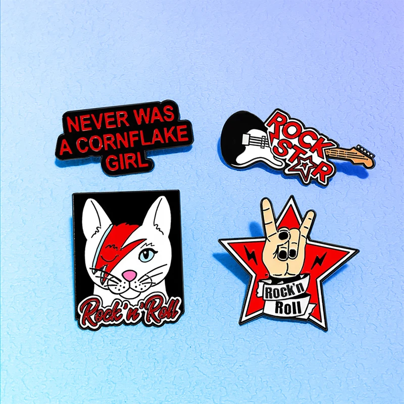 AniPins Cartoon Rock Pins 4-design Metal Enamel Cool Animal Words About Music Brooch Pins On Clothes Backpack Lapel Badge Gifts