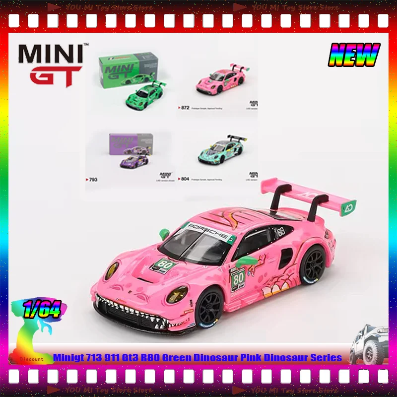

Minigt 713 1:64 911 Gt3 R80 Green Dinosaur Pink Dinosaur Series American Version Card Simulation Alloy Miniature Die-Cast Models