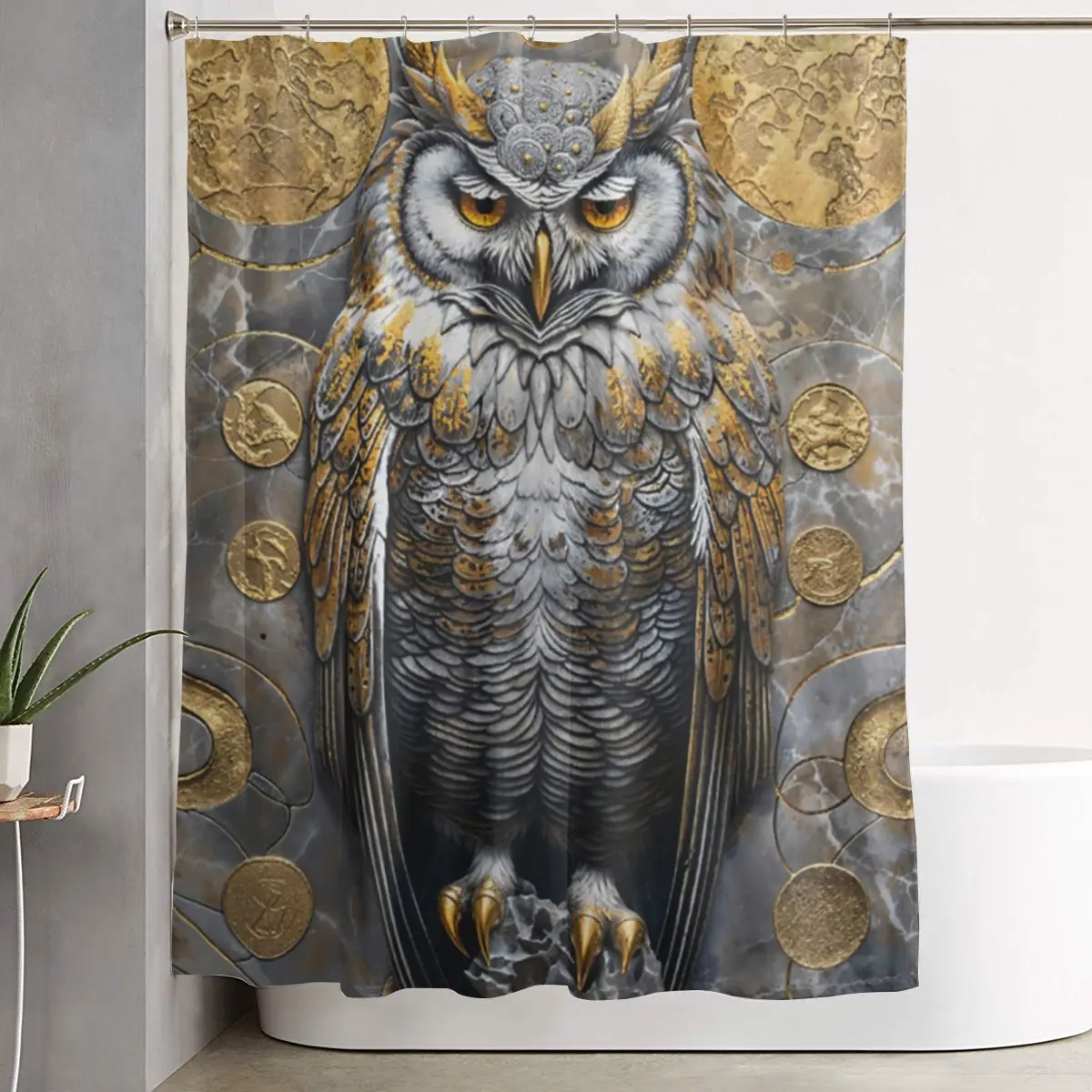 

Водонепроницаемая шторка для душа с принтом «Вороны» из полиэстера с крючками