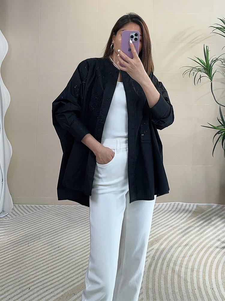 

Bla White Embroidered Loose Cotton irt Women's Casual Sle Comfortable Fit Long Sve Button up irt Original Design