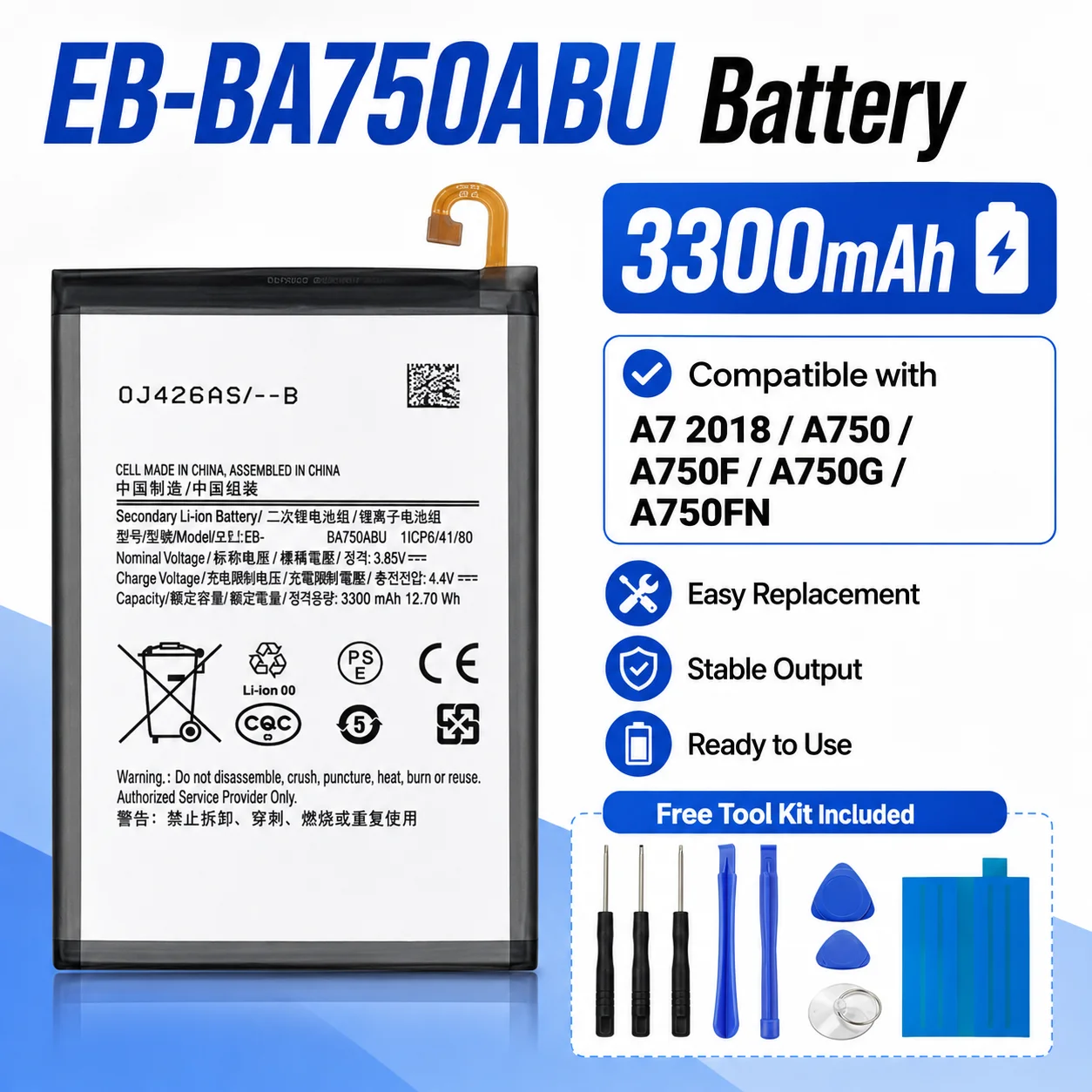 Batería de Repuesto para Samsung Galaxy A5 A7 A8 A9 Pro A51 A70 A71 2018 Feel2 Premium, Batería Interna para Teléfono Móvil