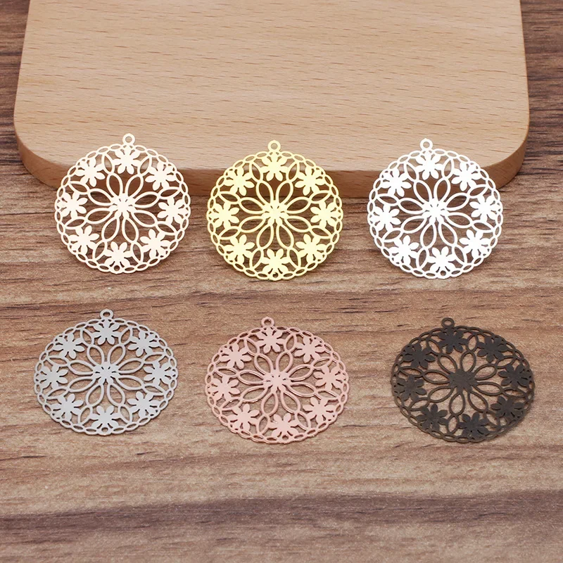 BoYuTe (50 Pieces/Lot) 26MM Metal Brass Filigree Flower Pendant Charms DIY Jewelry Accessories Handmade Materials