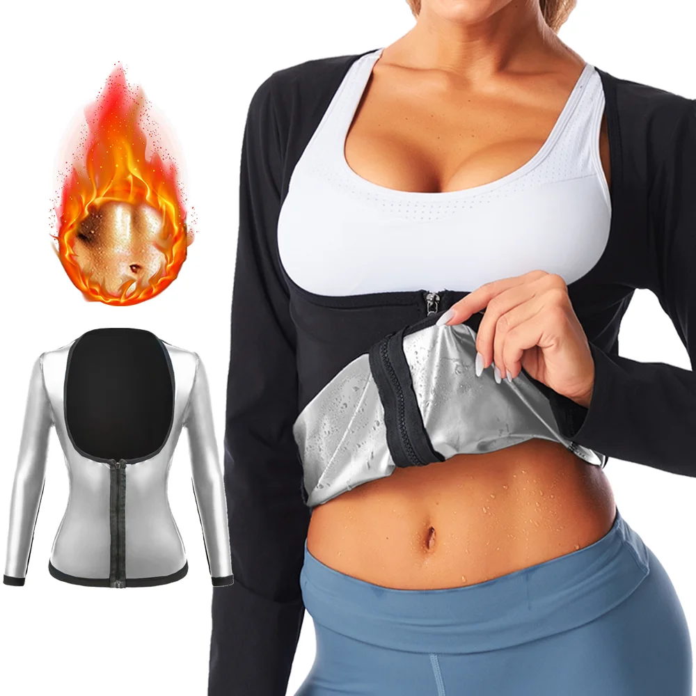 بدلة ساونا نسائية لتخفيف الوزن، سترة لياقة بدنية، أكمام طويلة حرارية ساخنة، بدلة رياضية لحرق الدهون #1