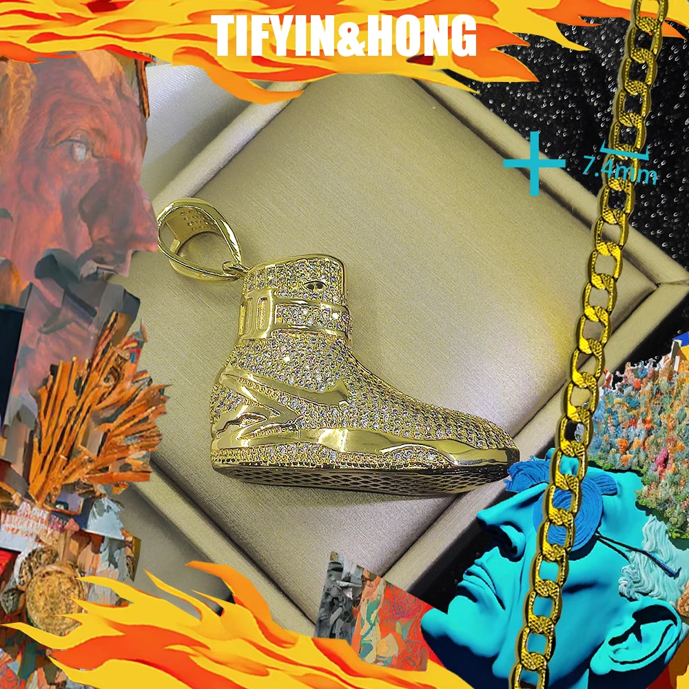 2024 Leading Trendy Style, Jewelry Hip Hop Collection, Full Diamond Trendy Shoe Model Gold Pendant, Gold Necklace, Gift