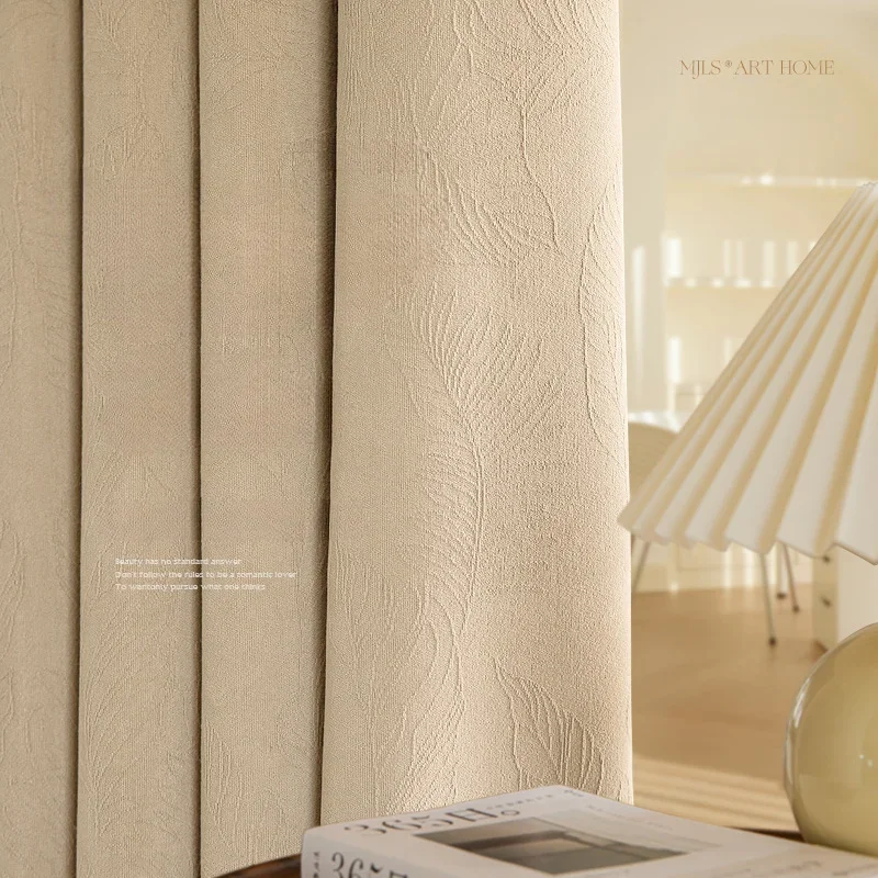 Minimalist Japanese Luxury Cortinas for Living Room Bedroom Leaf Printed Jacquard Chenille Blackout Curtains