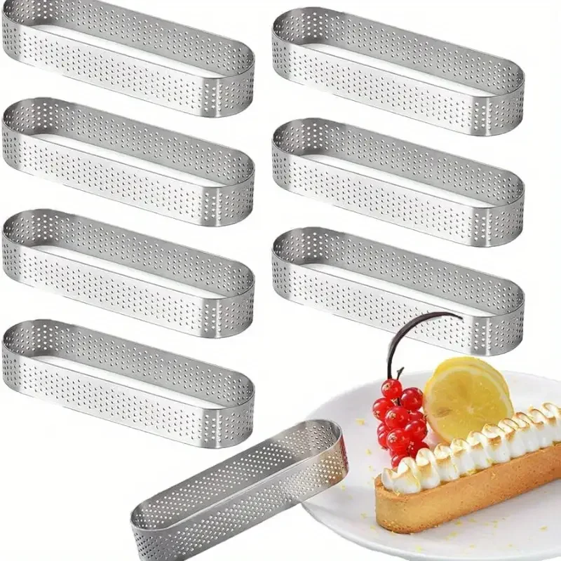 6PCS/8PCS Oval Perforated Tart Rings -Stainless Steel Tart Ring Molds for Professional Pastry Cake Molds Tart Rings Baking Molds