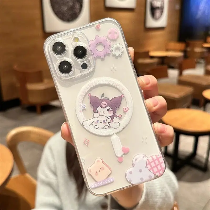 Cute Cartoon Pattern Angel Dog Phone Case Magnetic Transparent Protective Cover for iPhone 17 Pro Max 16 15 14 13 Pro Couple Gif