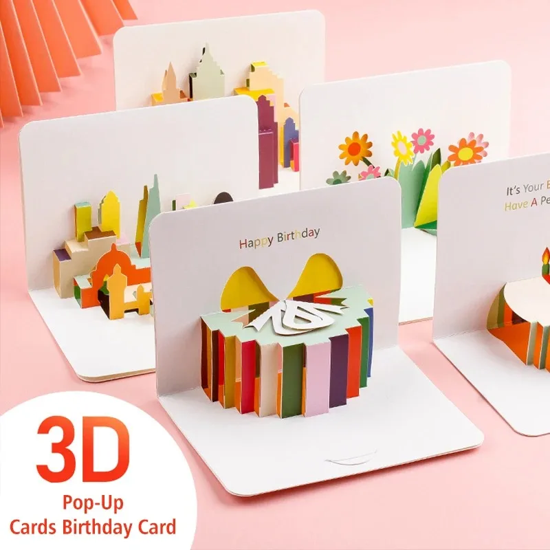 3d Opvouwbare Verjaardagskaart Pop-Up Kaarten Cartoon Kinderen Kerstcadeaus Wenskaarten Verjaardagsfeestje Uitnodiging Kaart Ansichtkaarten Bedankt