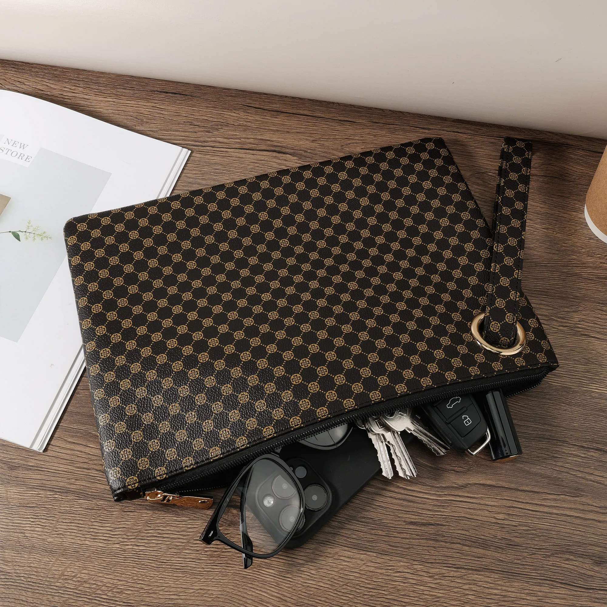 กระเป๋าสตางค์ใส่เหรียญใส่เหรียญทันสมัยกระเป๋าหนัง PU อเนกประสงค์มีซิปและลิปสติกกระเป๋าถือ