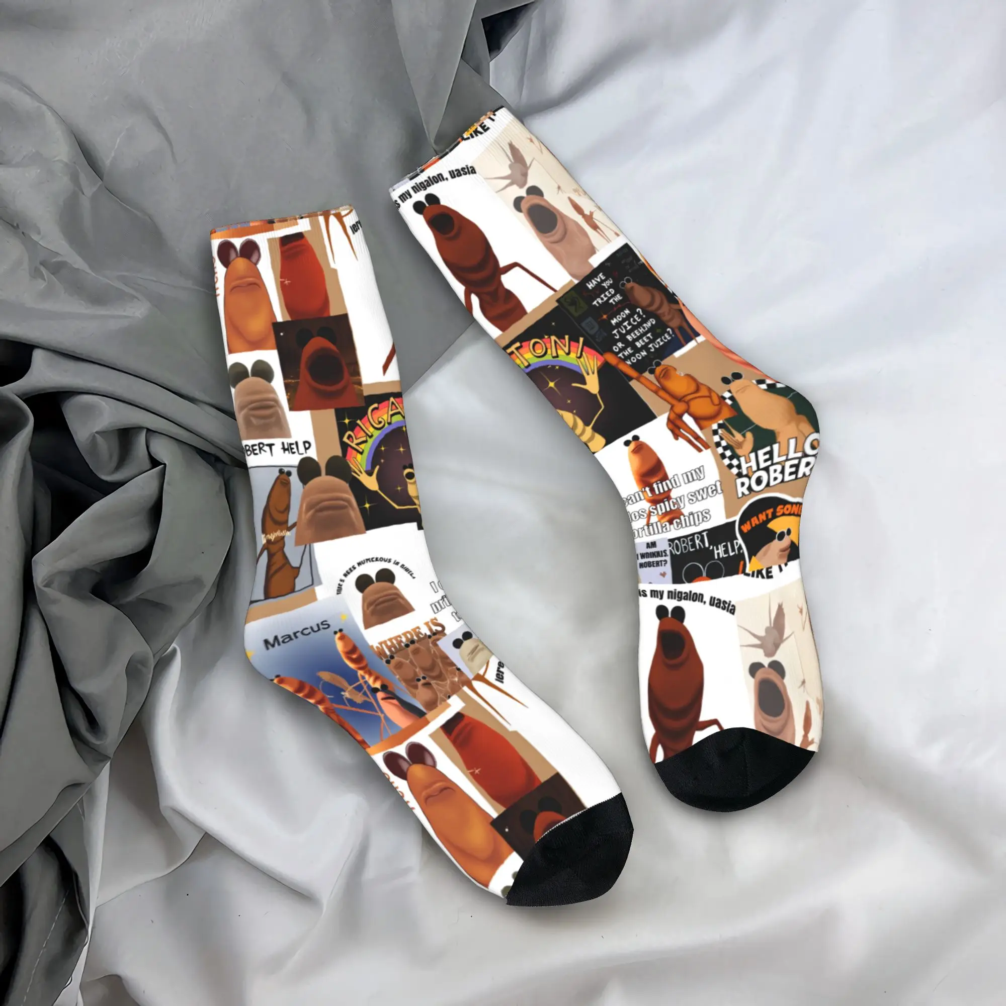 Funny Robert Help Marcus The Worm Stockings Graphic Modern Socks Autumn Anti Sweat Socks Men's Outdoor Sports Comfortable Socks