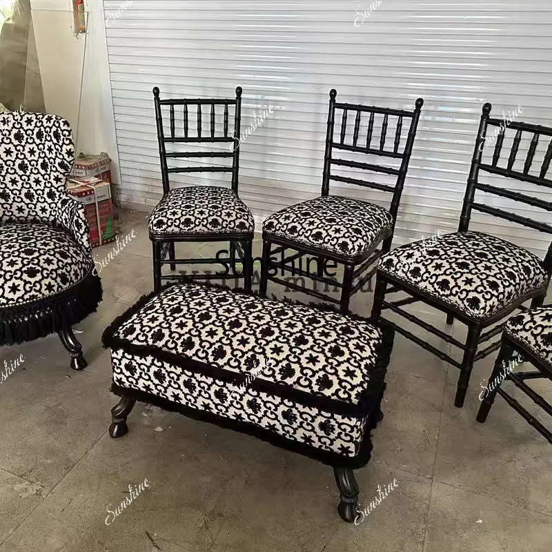 

Neoclassical high-end home sofa solid wood jacquard shoe changing stool simple and modern