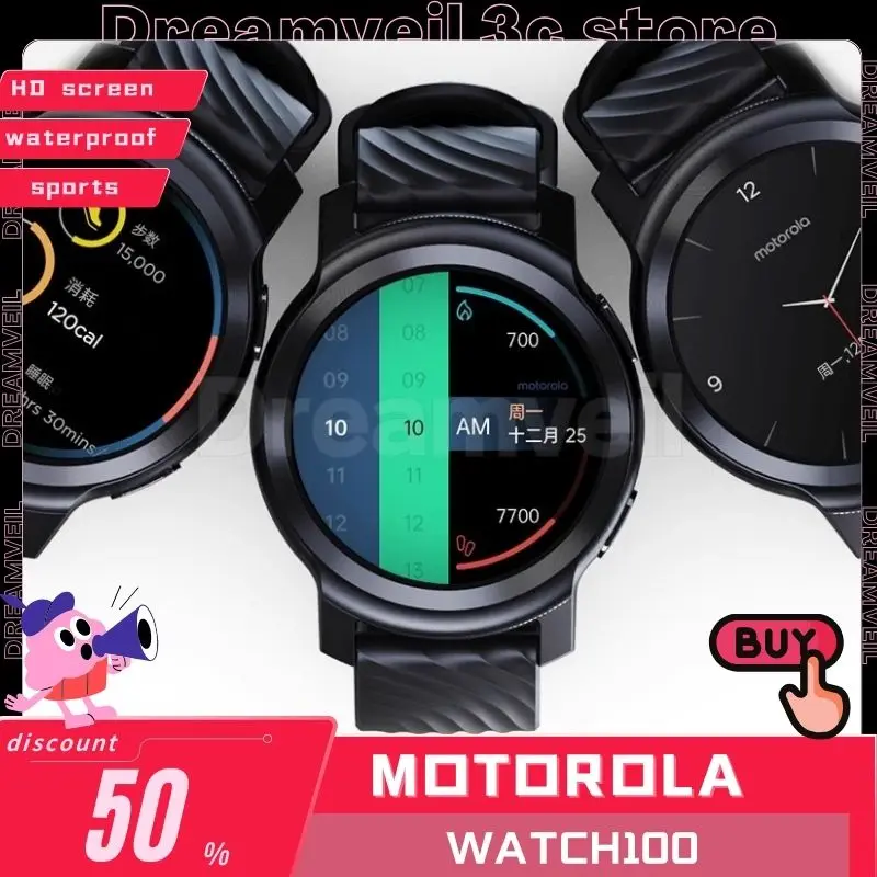 Motorola Moto Watch100 Smart Watch Gps Track Heart Rate Blood Oxygen Smart Watch Bluetooth Waterproof Sports Watches Custom Gift