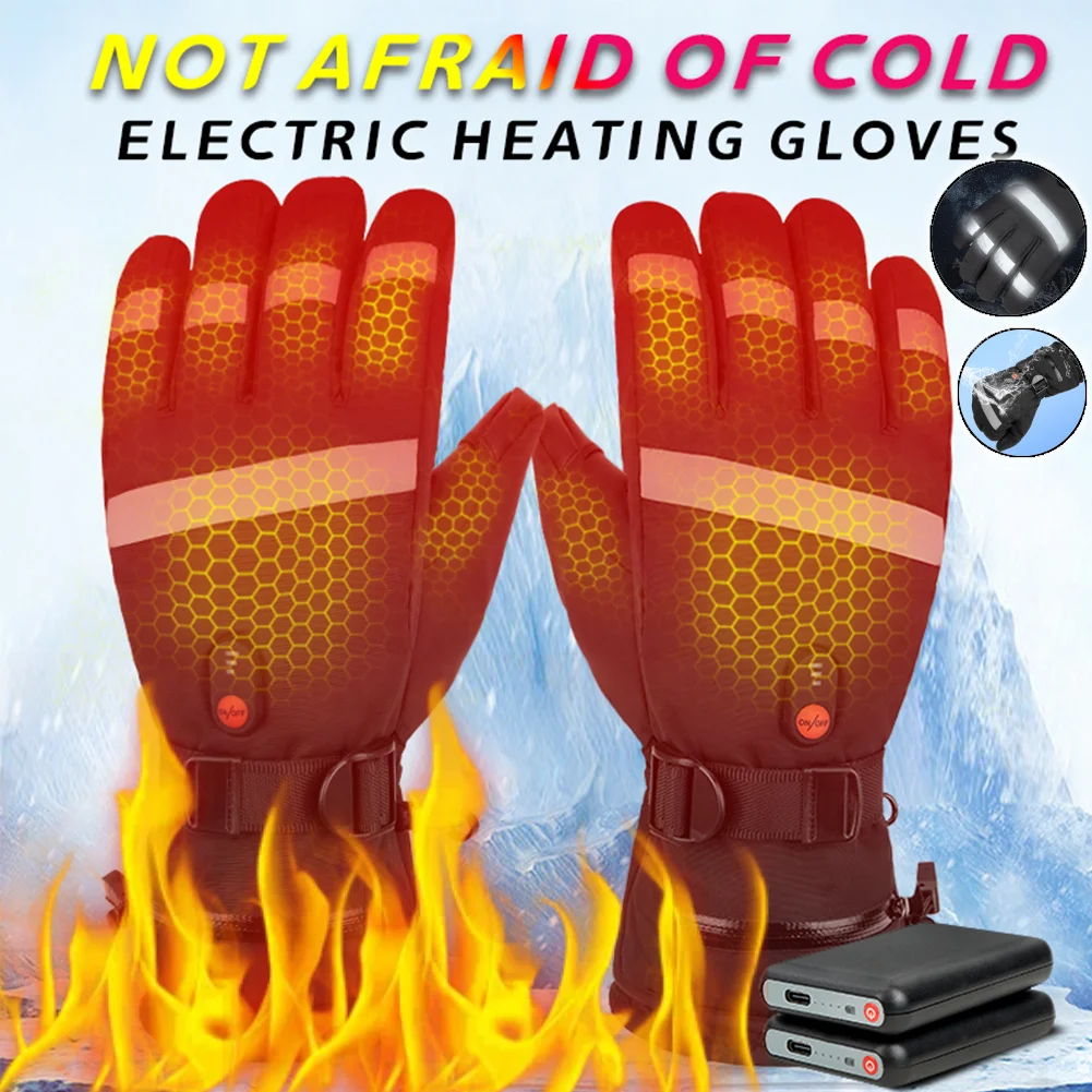 

Электрические мотоциклетные перчатки, зимние теплые лыжные перчатки для снегоходов, водонепроницаемые, с сенсорным экраном, перезаряжаемые, с подогревом, тепловые, Moto Guante