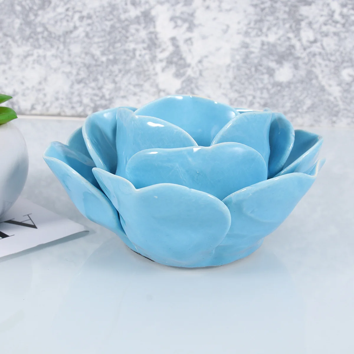 

Elegant Ceramic Lotus Tea Light Holders Blue F Matte Finish Indoor Outdoor Decor Lights Holder Ceramic Lights Holder