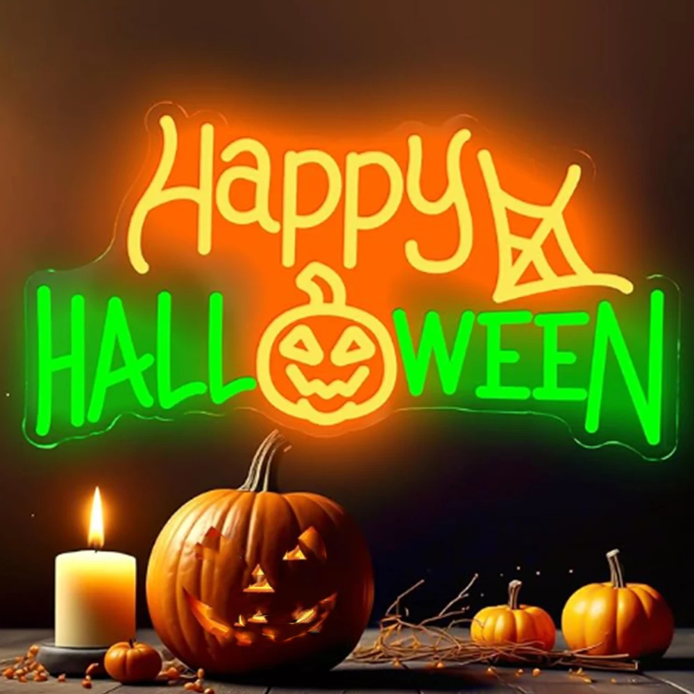 

Happy Halloween Neon Sign Pumpkin Neon Sign Halloween Celebration Room Wall Decoration For Party Home living Room Lamp Dimmable