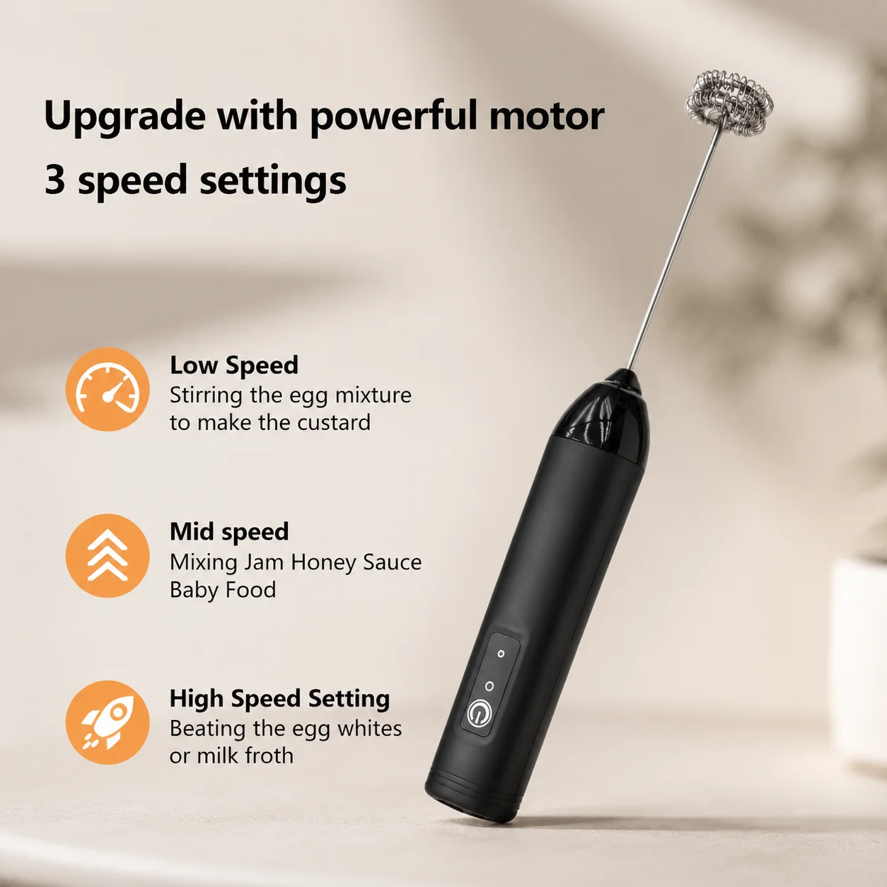 MINI Milk Frother USB Rechargeable 3 Speeds Foam Maker Coffee Whisk Mixer Electric Handle Blender Egg Beater Hot Cooking Tools