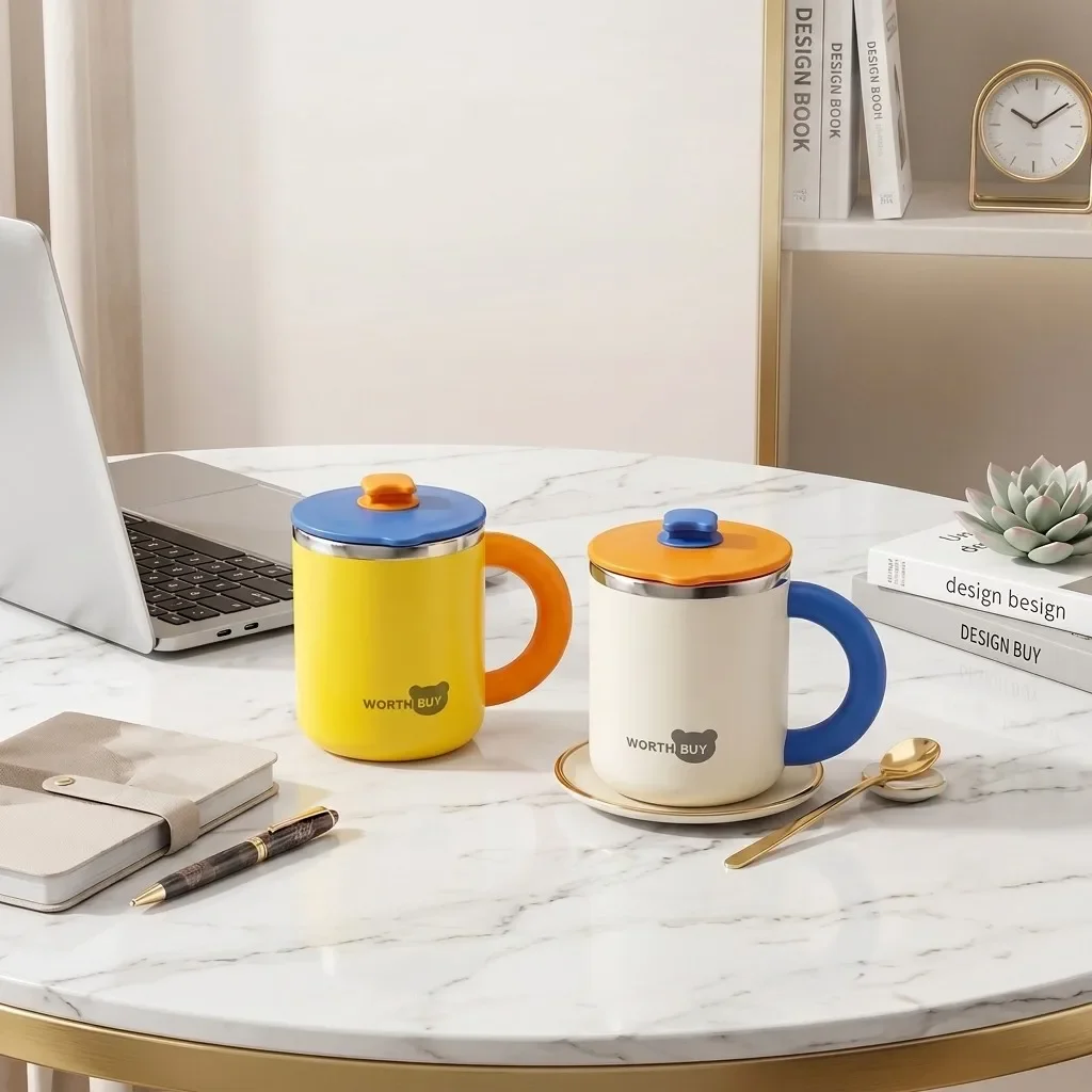 304 Stainless Steel Thermal Coffee Mug With Handle Leak-proof Double Wall Insulated Water Cup Thermos For Kids Students Office