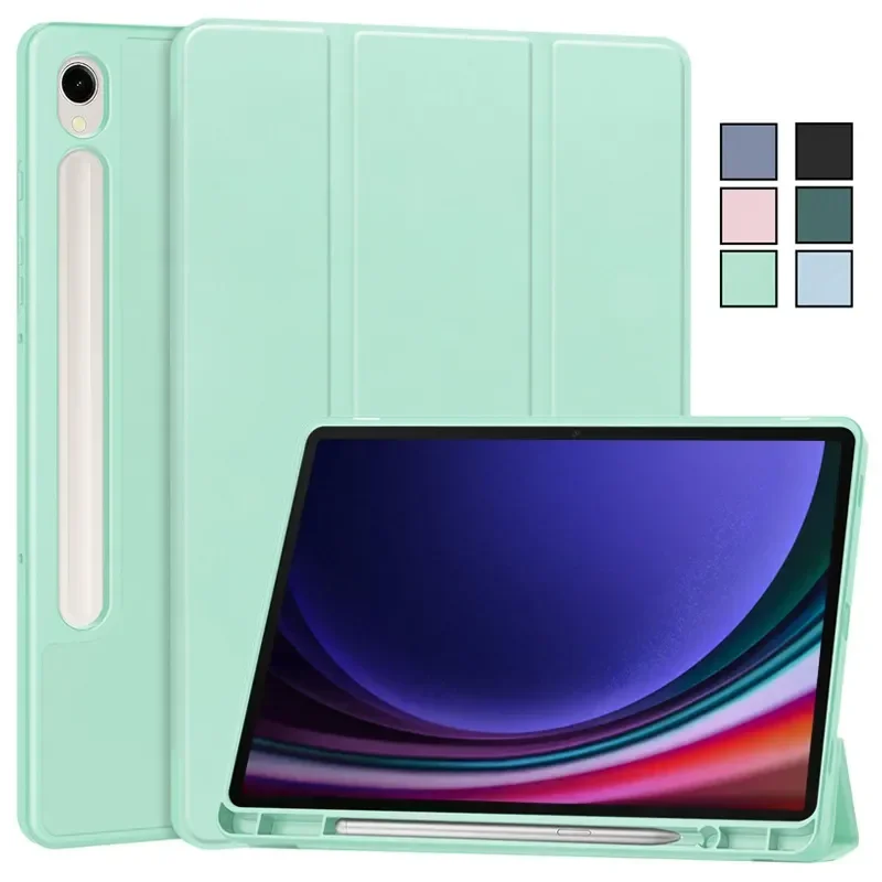 

For Samsung Galaxy Tab S9 11" Smart Case with Pencil Holder Cover For Samsung SM-X710 SM-X716B Tri-Folded Funda Soft Back Shell