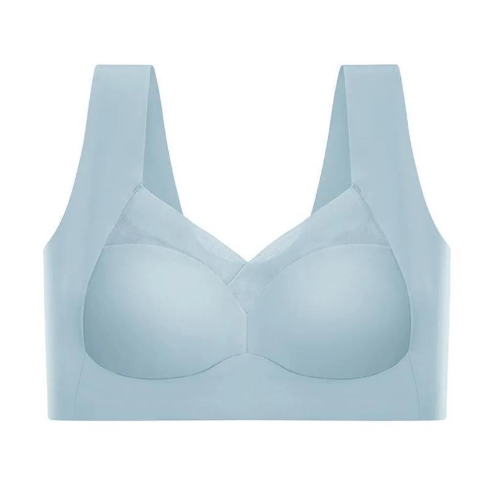 

Soft Ice Silk Wireless Deep V Bra Seamless No Trace Brassiere for Women Gathered Breasts Big Cup Push Up Bras Running