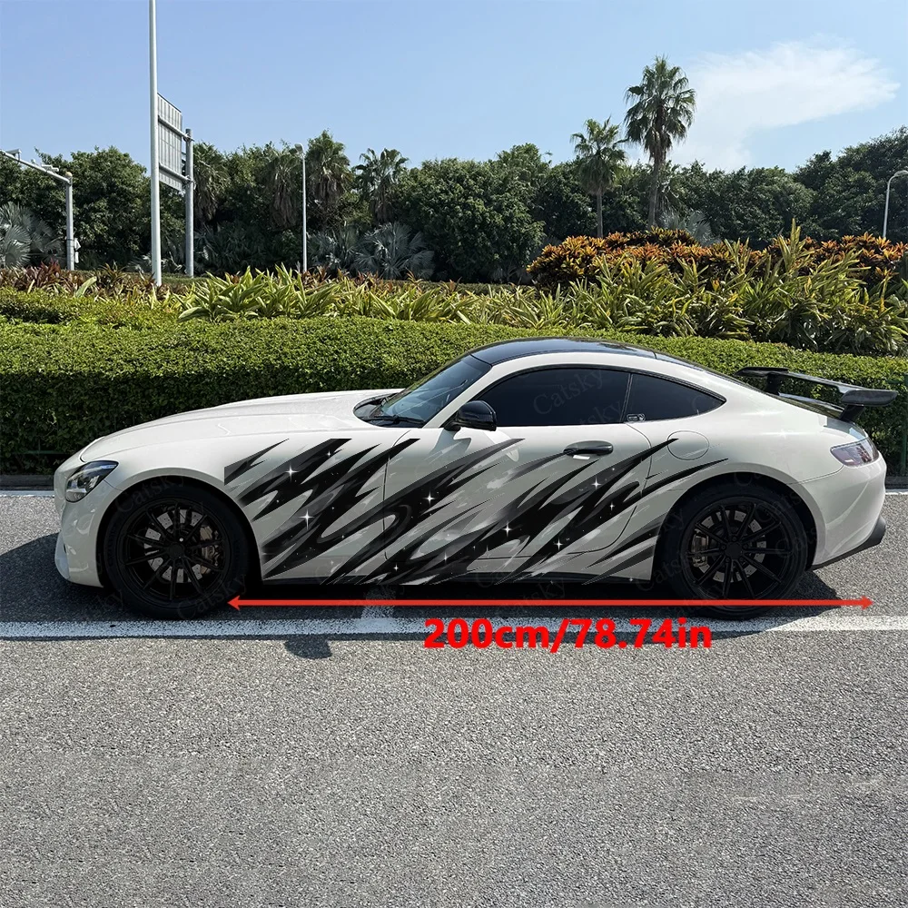 2Pcs Black and White Speed Stripes Car Body Side Stickers, Automotive Door Side Graphics for Cars, Car Decoration Accessory
