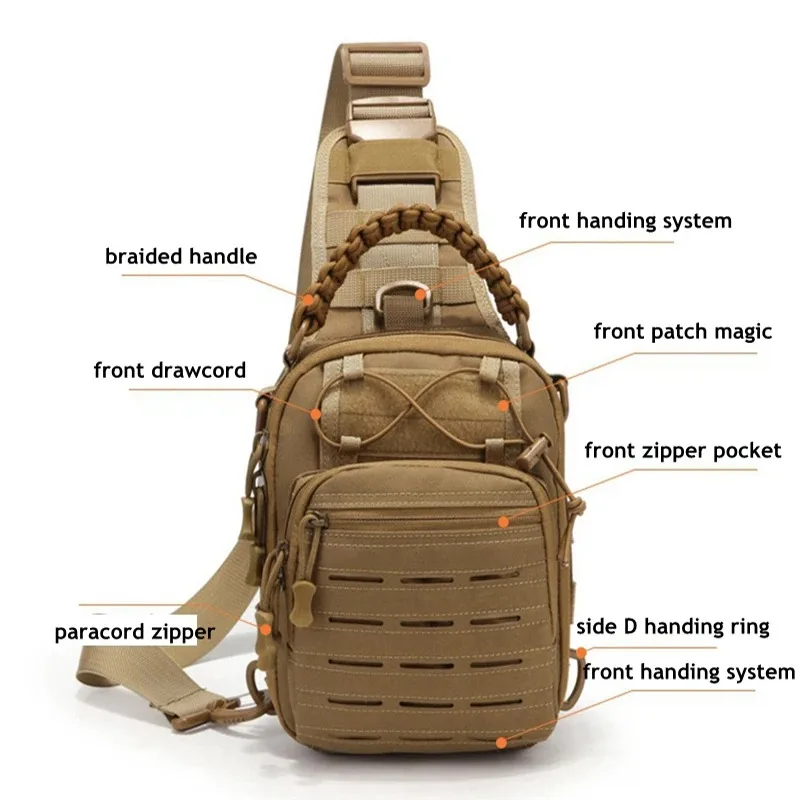 Men\'s Outdoor Chest Bag Tactical Shoulder Bag Sling Backpack 900D Oxford Mountain Camping Fishing Trekking Molle Mi