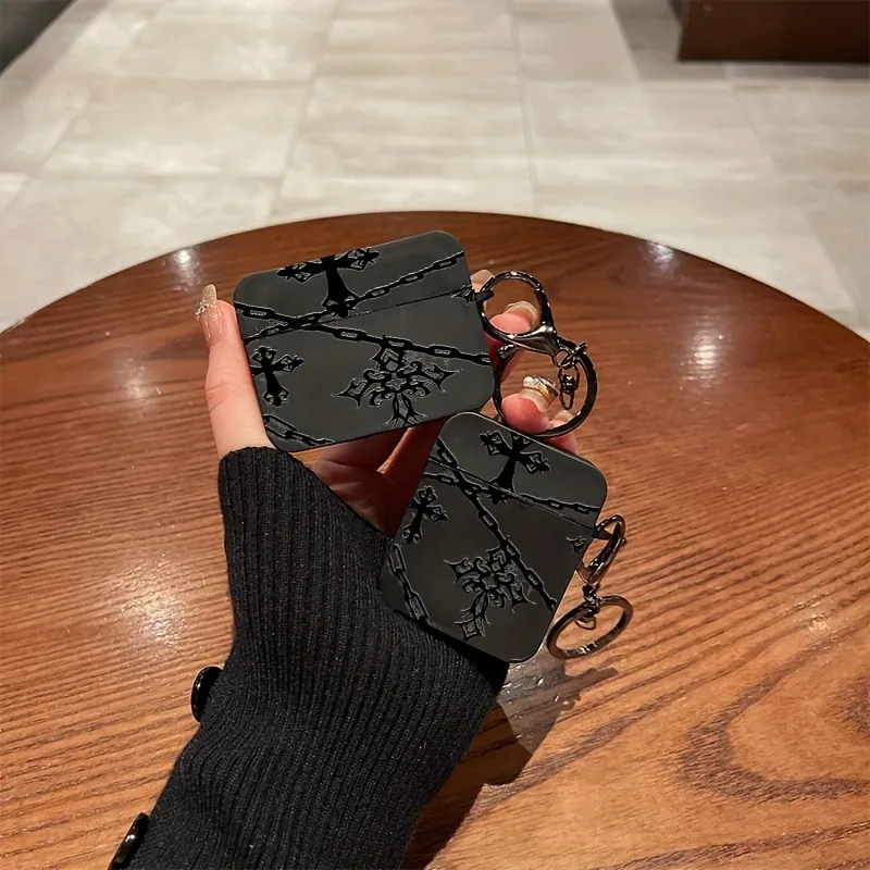 

New Black Element Chain Cross Pattern Earphone Case for AirPods1/2, 3, 4, Pro2/Pro Wireless Bluetooth Earphone Protective Cover