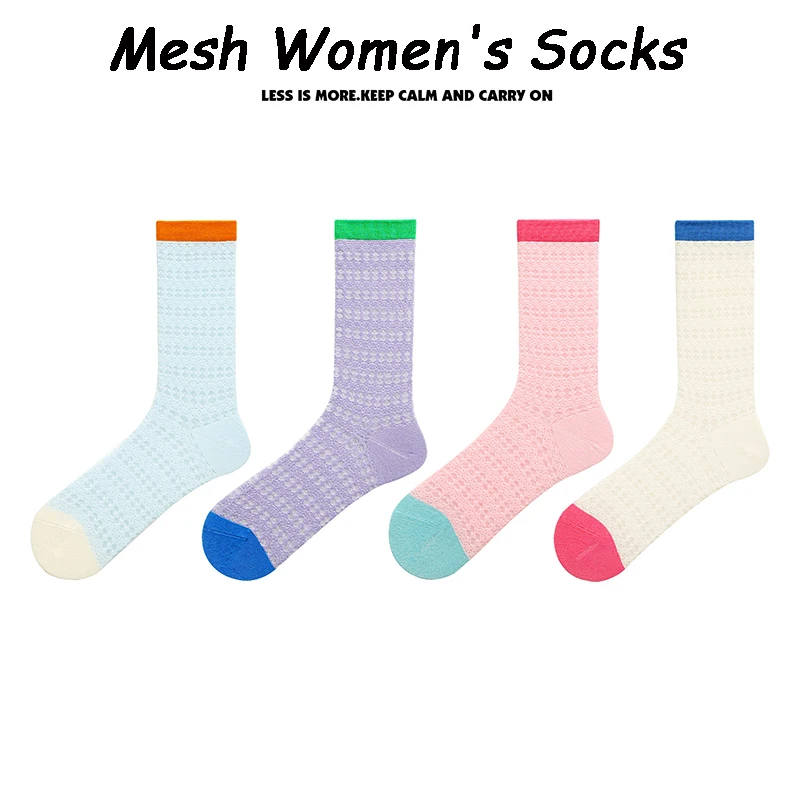 

3 Pairs Summer Mesh Hollowed Out Ultra-thin Socks Women Patchwork Colorful Glass Silk Trend Net CelebrityTube Socks Women's