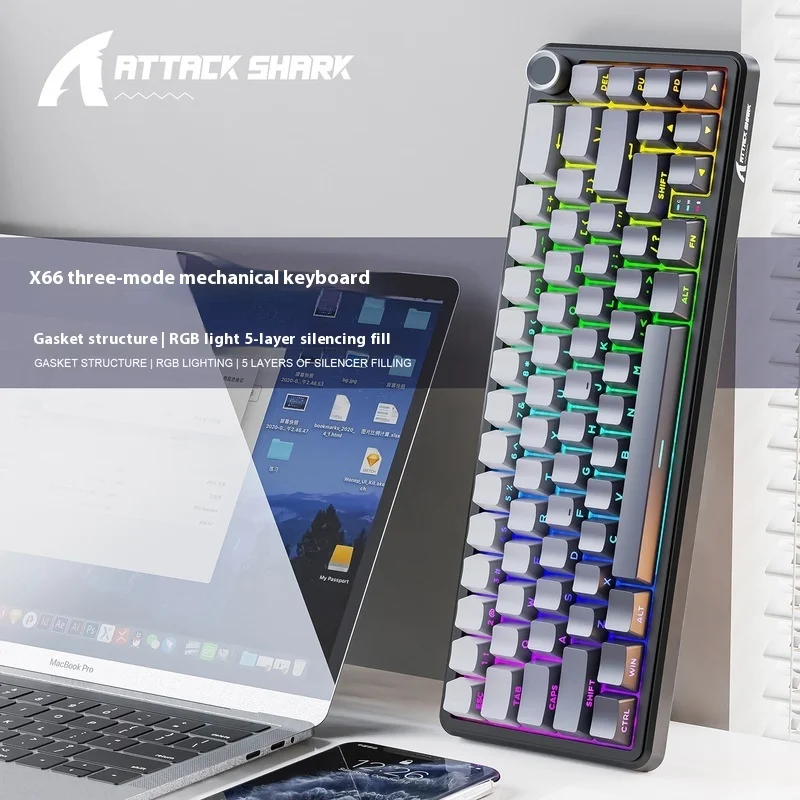 

Attack Shark X66 Wireless Mechanical Gaming Keyboard Rgb Bluetooth Three-Module Customized Esports Side Carved Keyboard