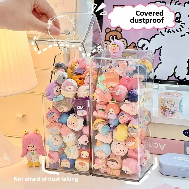 صندوق تخزين على شكل شخصية Mengli، صندوق عرض مقاوم للغبار مع غطاء، حامل عرض أكريليك شفاف، صندوق أعمى لسطح المكتب، صندوق تخزين