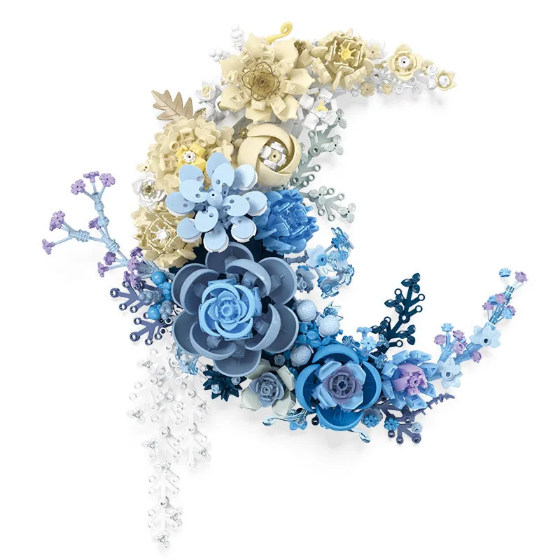 Lua flor blocos de construção nova decoração para casa diy montado buquê de flores brinquedo montagem