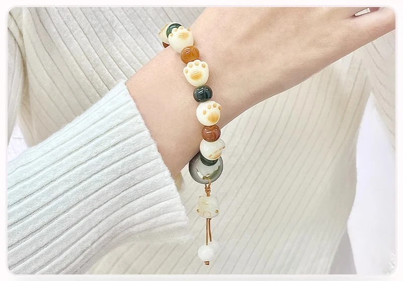 

Cat Claw Root Plate Play Bracelet Student Finger Wrap Soft White Jade Bodhi Children Buddha Bead Plate Bead Bracelet
