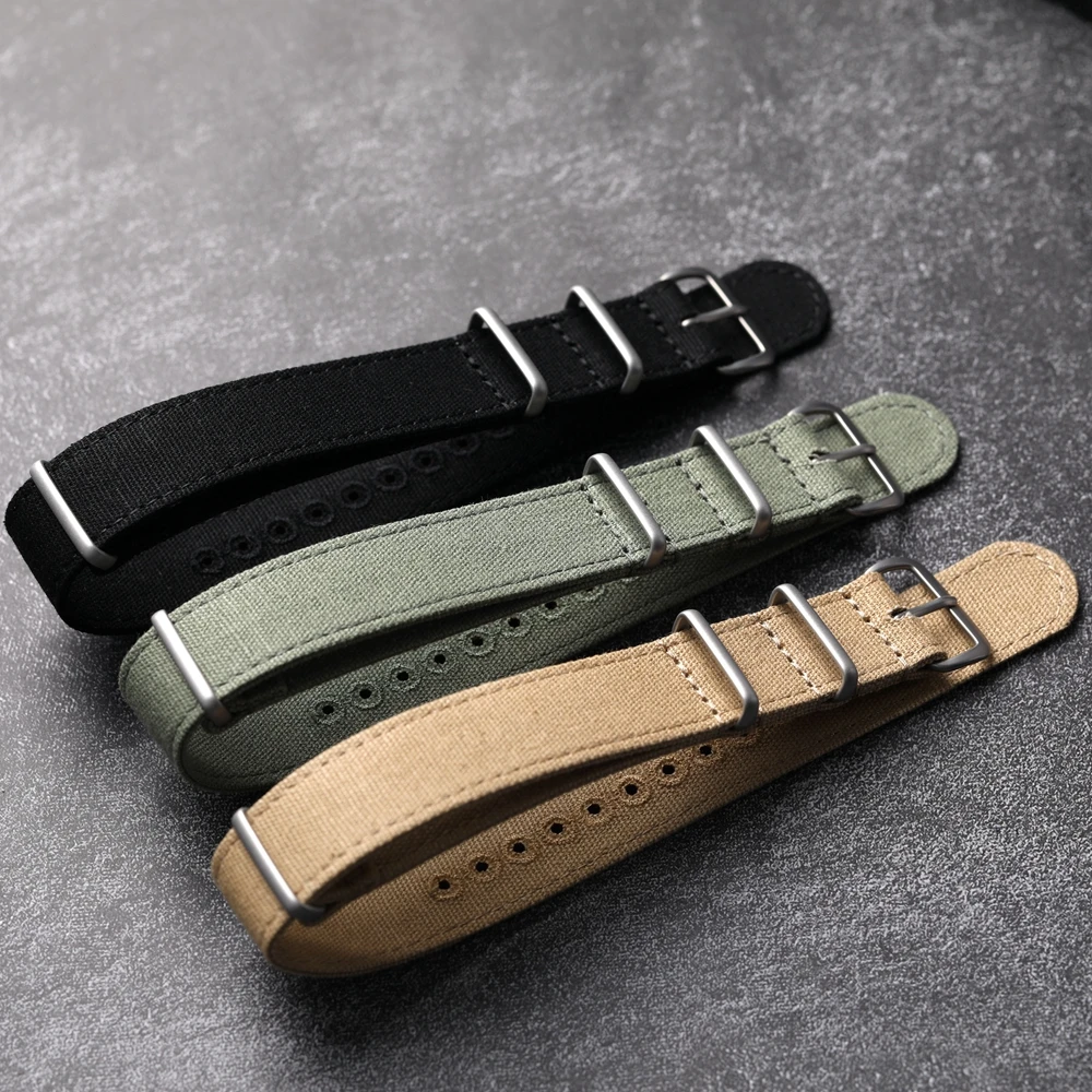 Handmade Pure Canvas Strap 20MM 22MM Black khaki Green Grey G10 Breathable Soft Vintage Strap Men Diving Watch Chain