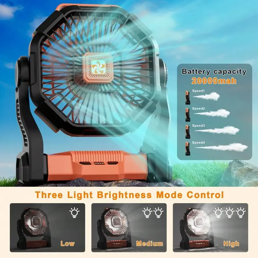 Draagbare led campinglantaarn met ventilator met 4 snelheden_voghion.com