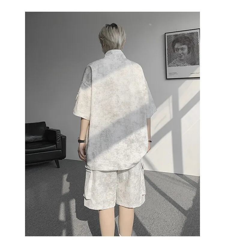 2026 Sommer Hong Kong Style Halb-Reißverschluss-Färbe-Set aus Eisseide mit Kühlfunktion, zweiteiliges Sportswear-Outfit im Hanfu-Stil mit kurzen Ärmeln – Detail 15
