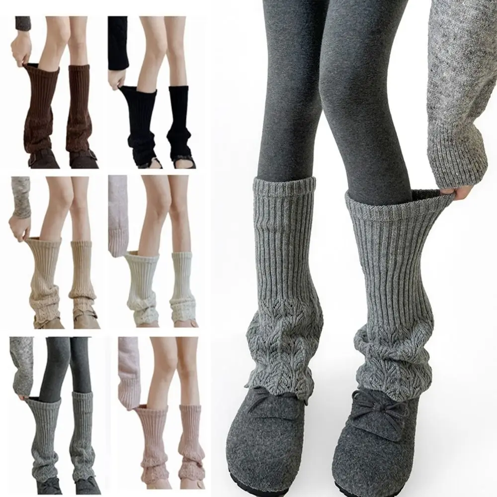 

Solid Color Women Knitted Leg Warmers Retro Thickened Girl's Boots Heap Socks Mid-Calf Breathable Women's Foot Cover Harajuku