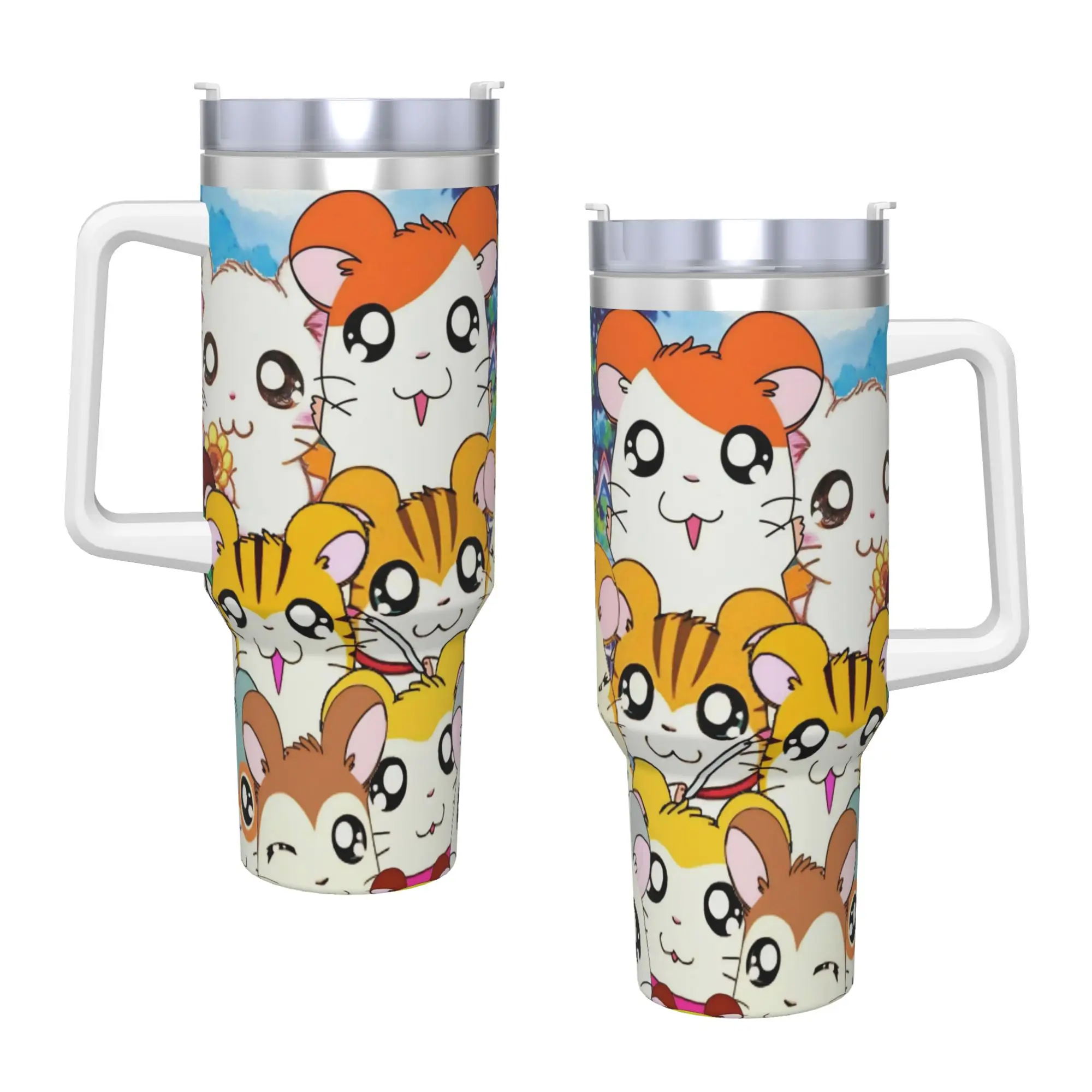Cute Hamtaro  Stainless Steel Tumbler  Travel Coffee Mug With Straws and Lid Large Capacity Car Mugs Hot Drinks Water Bottle