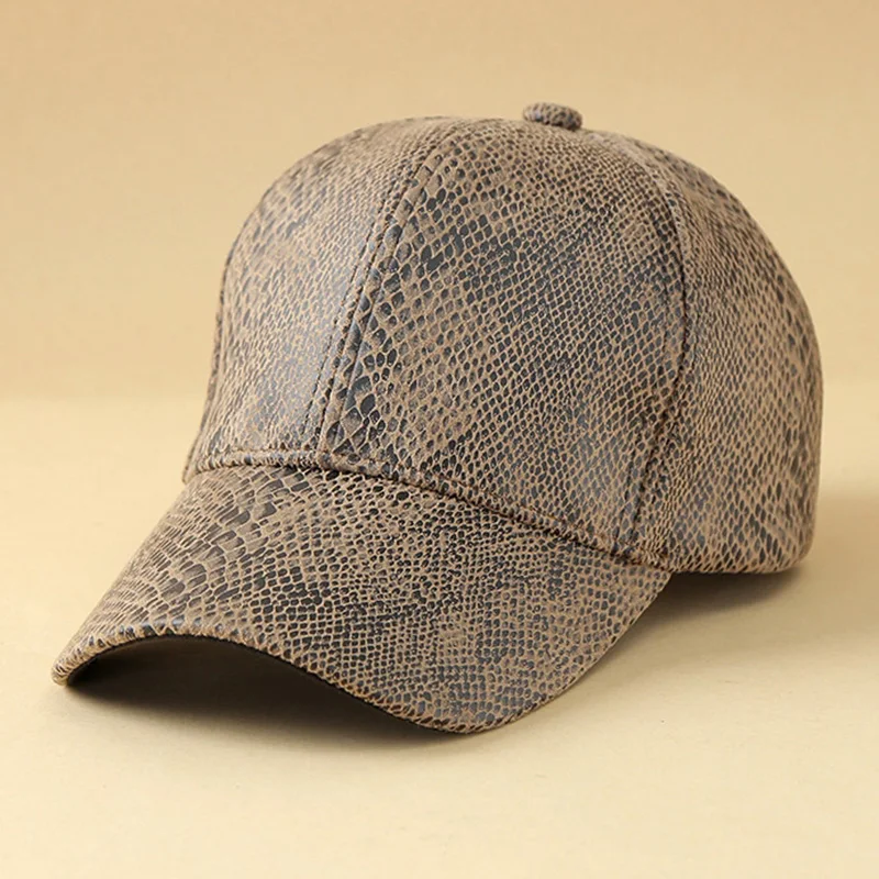 Men's High Quality Leather Baseball Cap with Adjustable Snap Closure Outdoor Activities, Adjustable Baseball Cap